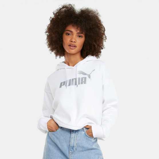 Puma ESS+ Metallic Logo Cropped Γυναικεία Μπλούζα Με Κουκούλα