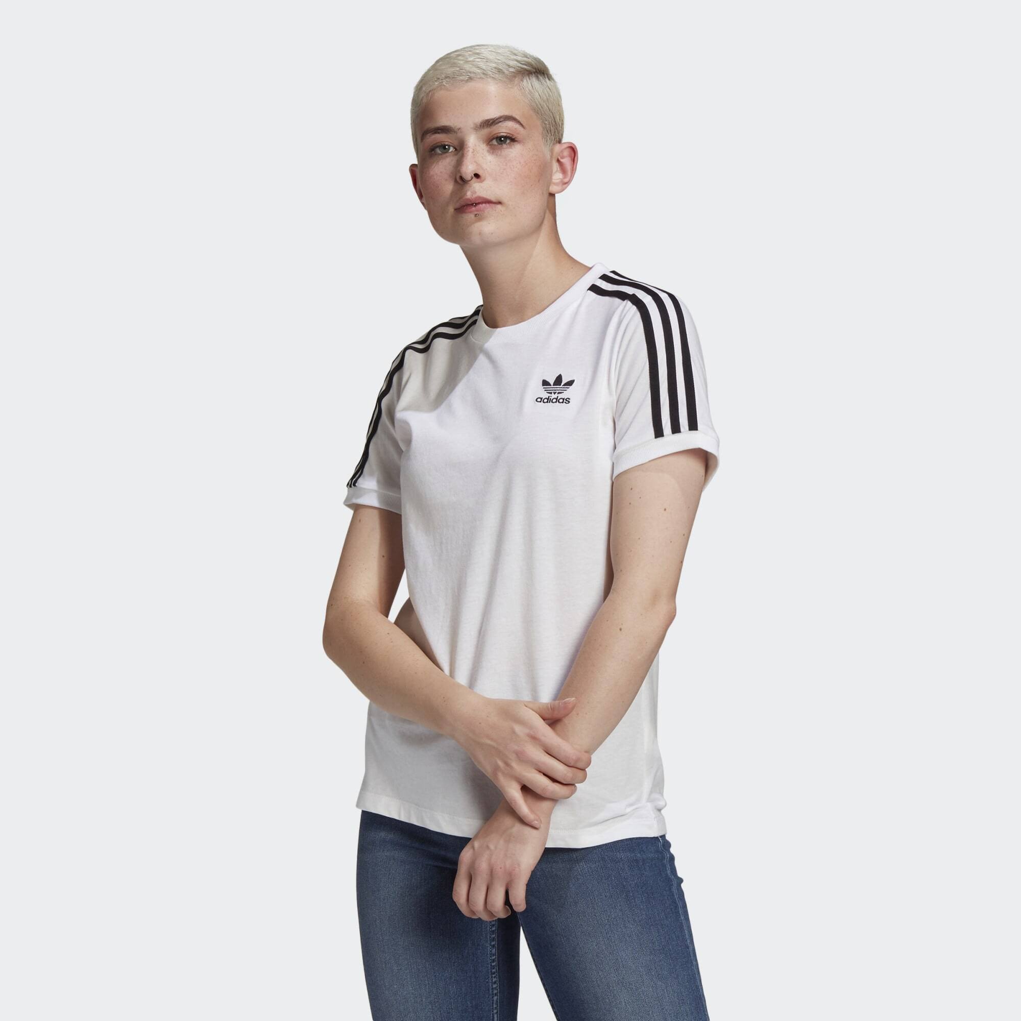 Adidas 3 stripes tee womens white sales