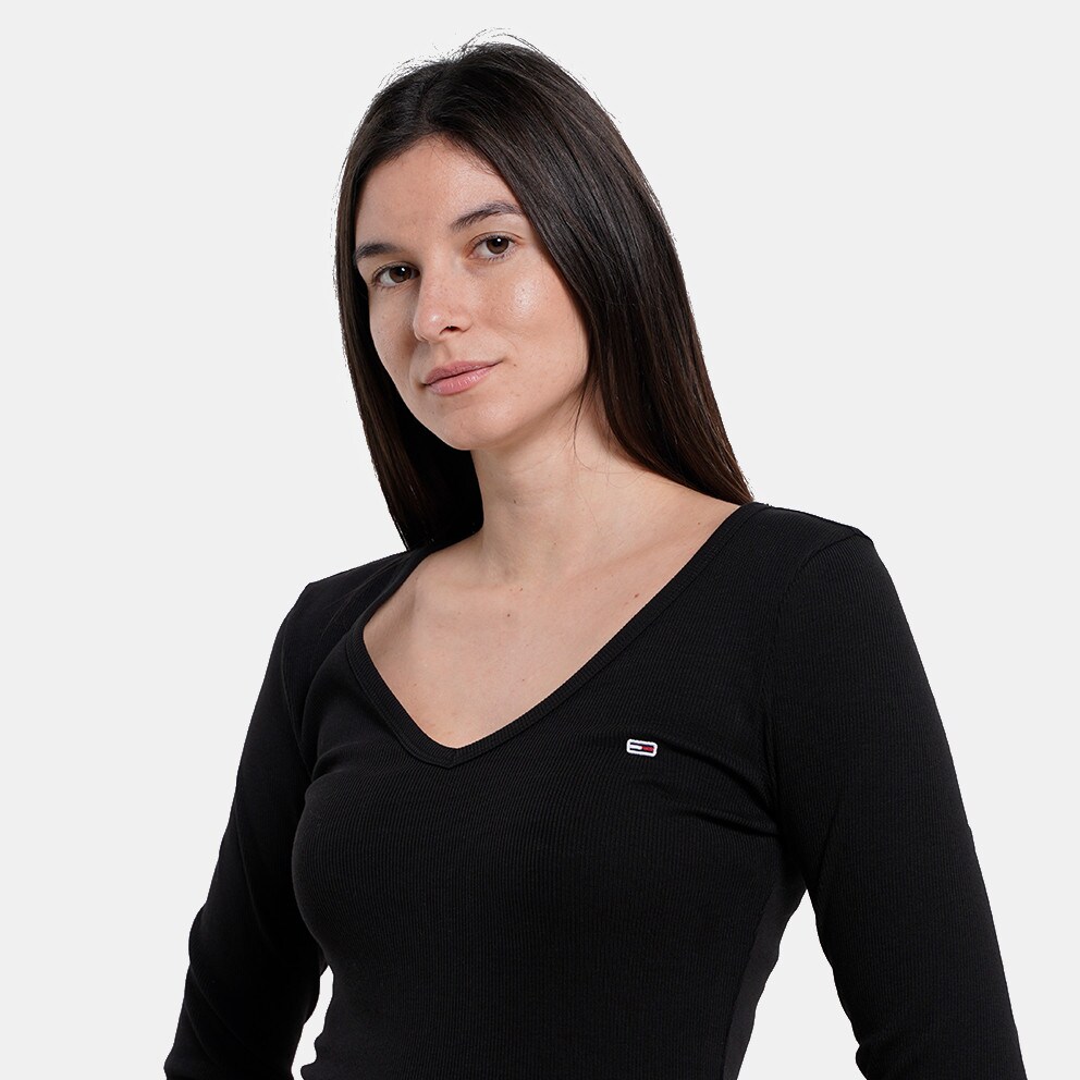 Tommy Jeans Slim Essential Rib V Neck Women's Shirt